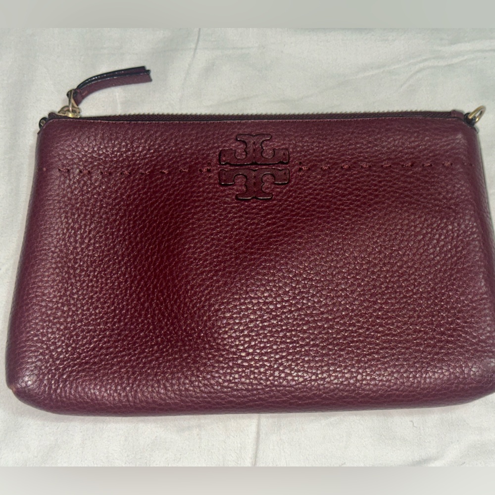 Tory Burch Maroon Leather Clutch